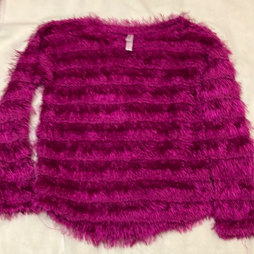 Girls 10/12 xhilaration plum long sleeve scoopneck sweater w tier fringe layers